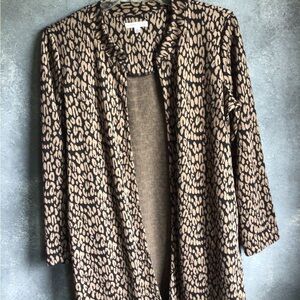 Tan & Black Chevron Open Front Cardigan with Two Side Pockets